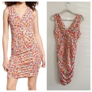 Leith Colorful Floral Ruched Mini Dress Size Medium